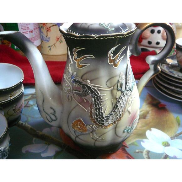 Vintage Ucagco Moriage 3D Dragonware 16 pc Demitasse Tea Set - Picture 7 of 14